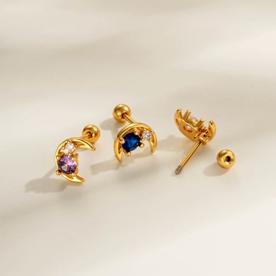 1 stuk maan koper goud kleur zirkoon piercing oorbel h5 Afbeelding3