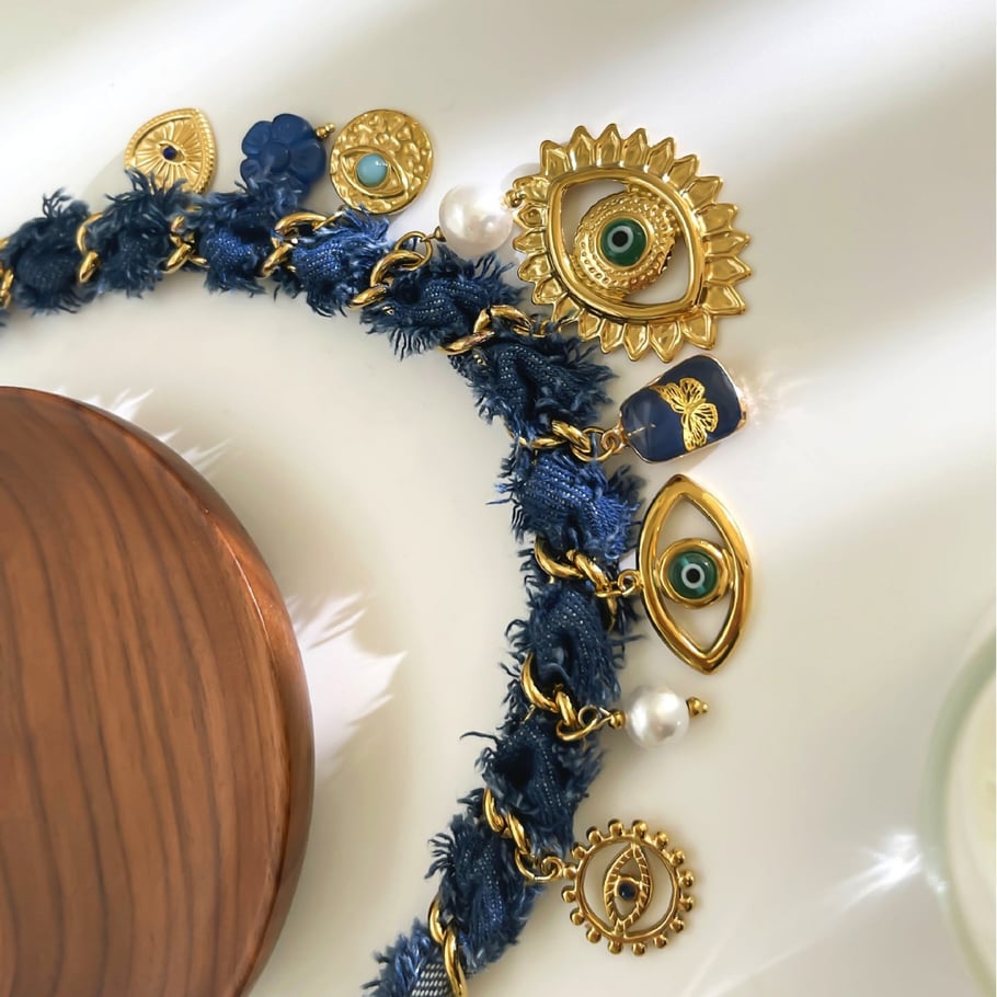 Collana con ciondolo in tessuto con occhio del diavolo di lusso, 1 pezzo Immagine5
