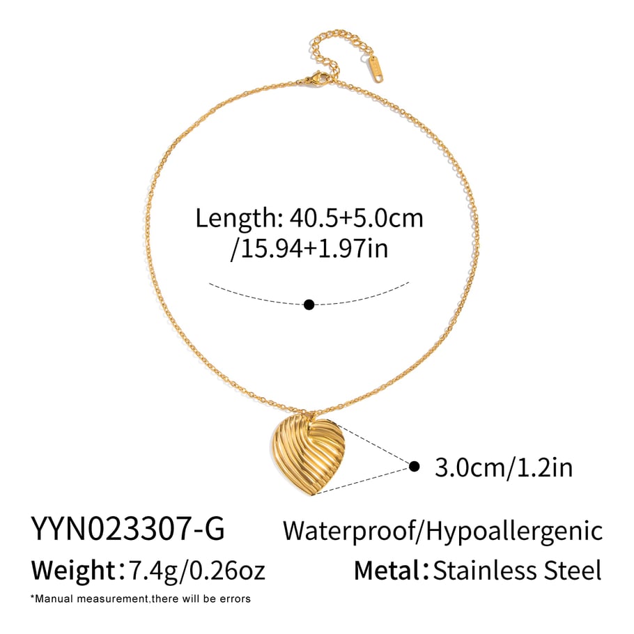 Collana con ciondolo a forma di cuore romantico in acciaio inossidabile color oro da 1 pezzo 
