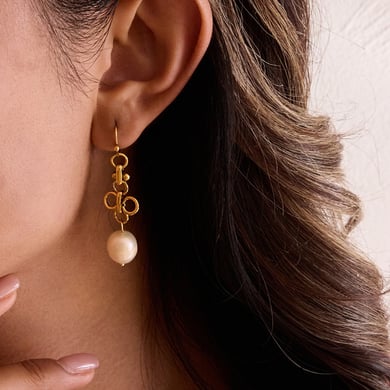 1 paio di eleganti orecchini pendenti da donna in acciaio inossidabile color oro con perle h5 Immagine3