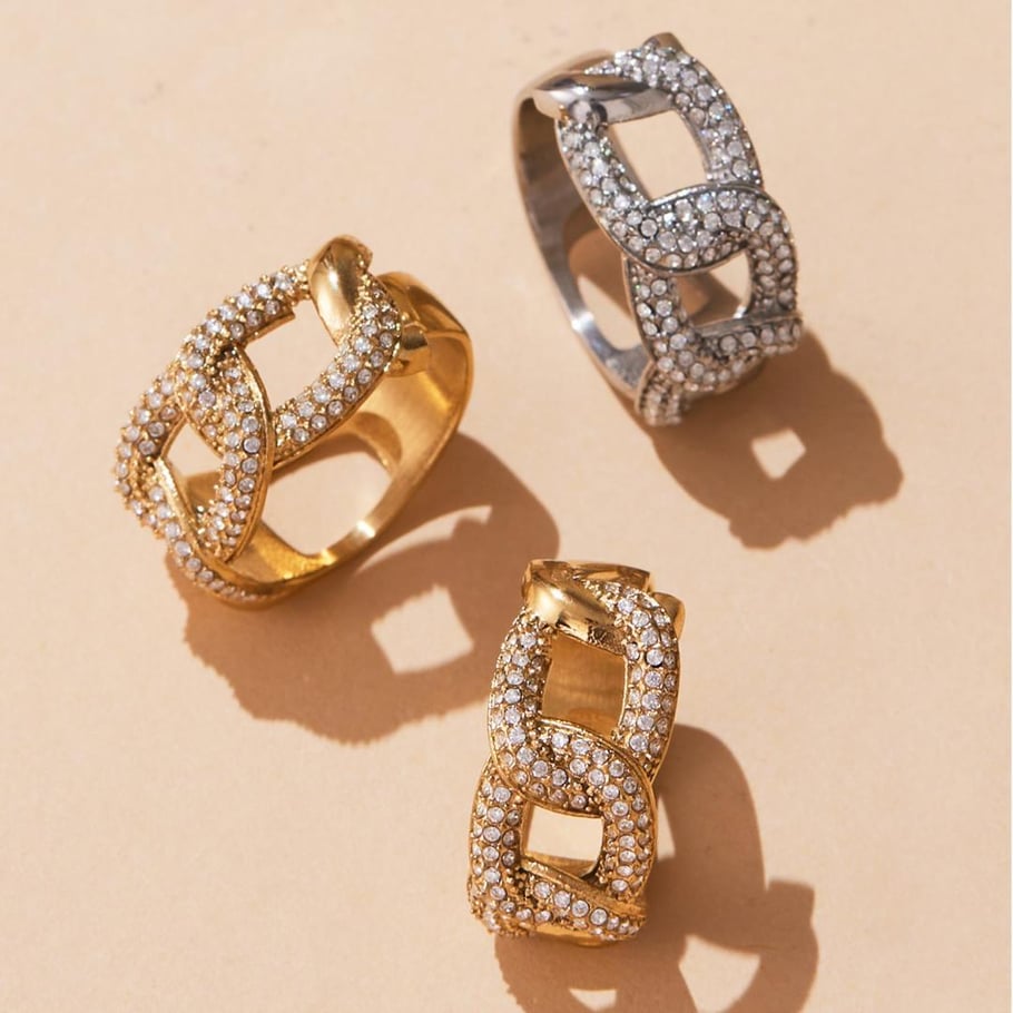 1 Piece Luxurious Heart Stainless Steel Gold Color Zircon Women's Gemstone Rings Picture3