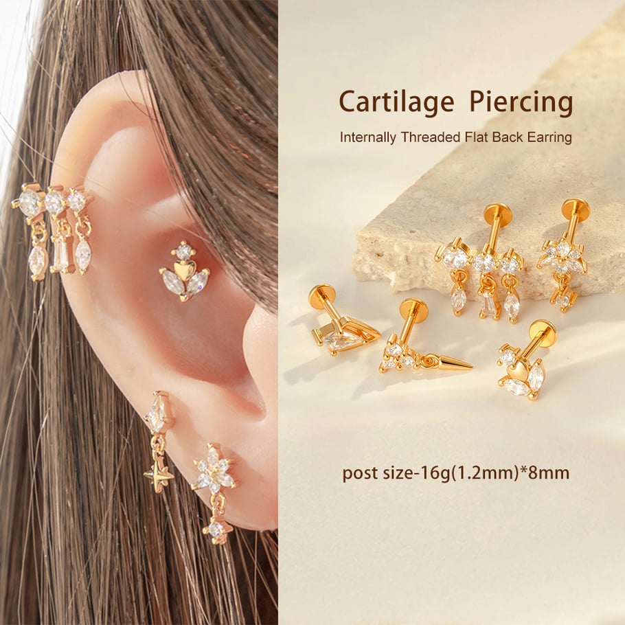 1 Stück luxuriöse rechteckige Kupfer-Gold-Farbe Zirkon Damen Piercing Ohrringe h5Bild6