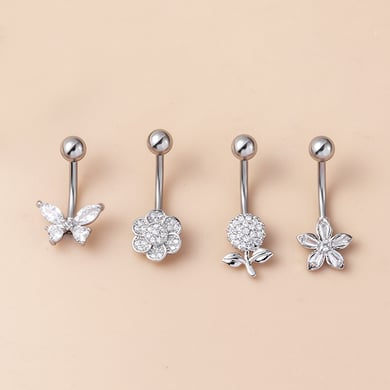 1 Adet Çiçek Kelebek Bakır Zirkonyum Göbek Piercing h5 Resim4