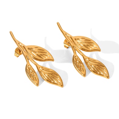 1 paio di orecchini a bottone da donna in acciaio inossidabile color oro con foglia semplice h5 