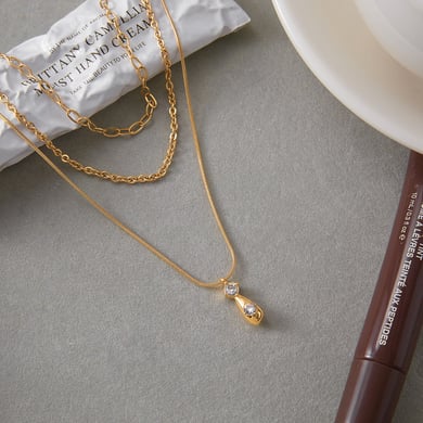 1 Piece Classic Droplet Stainless Steel Gold Color Zircon Women's Layered Necklaces h5 Picture6
