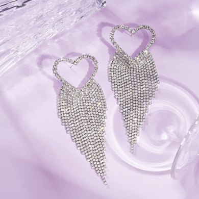 1 Pair Festive Series Heart Tassel Copper Dangle Earrings h5 Picture3