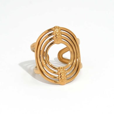 1 Stück Casual Circle Edelstahl Goldfarbene Statement-Ringe für Damen h5 