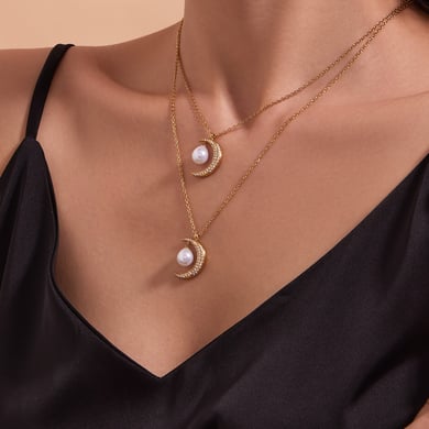 Classic Star&Moon Stainless Steel Gold Color Zircon Women's Jewelry Sets h5 Picture3