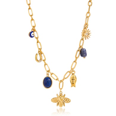 1 Piece Luxurious Bee Lapis Lazuli Stainless Steel Gold Color Women's Pendant Necklaces h5 