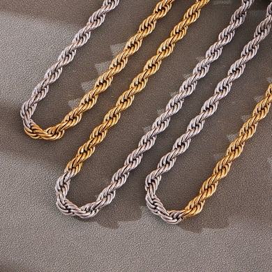 Collar de cadena de acero inoxidable para mujer, 1 pieza, con colores dorados y plateados combinados h5 Imagen5