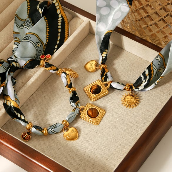 1 Piece Gold Color Natural Stone Fabric Necklaces Set