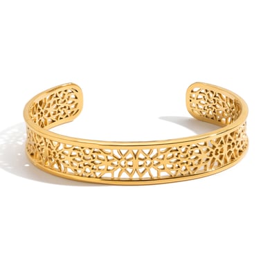 1 pezzo di braccialetti da donna in acciaio inossidabile color oro con intricati dettagli scavati h5 