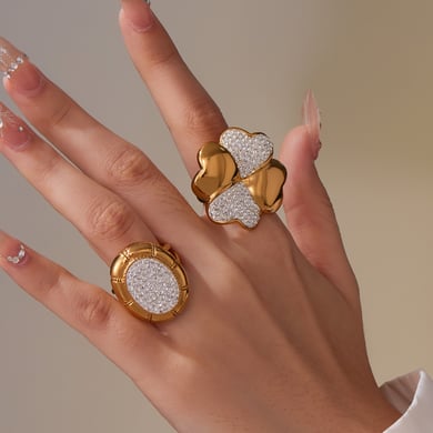 1 Piece Lustrous Clover Stainless Steel Gold Color Statement Rings h5 Picture4