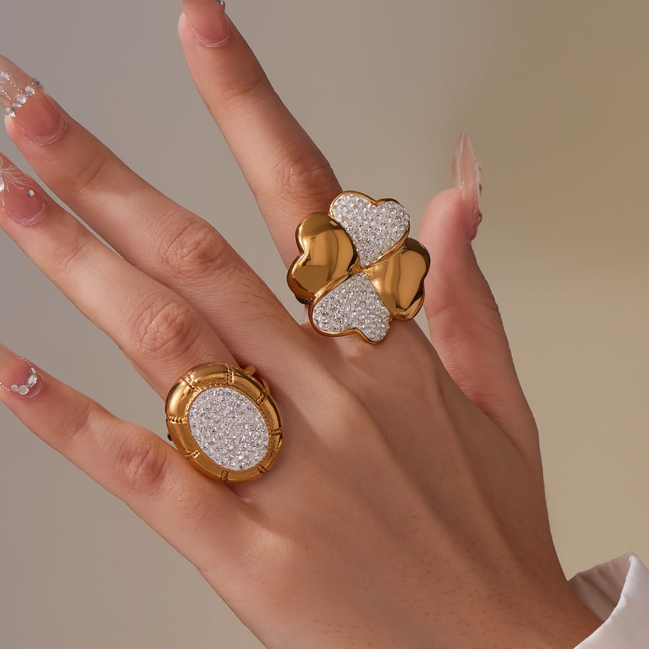 1 Piece Lustrous Clover Stainless Steel Gold Color Statement Rings h5Picture4