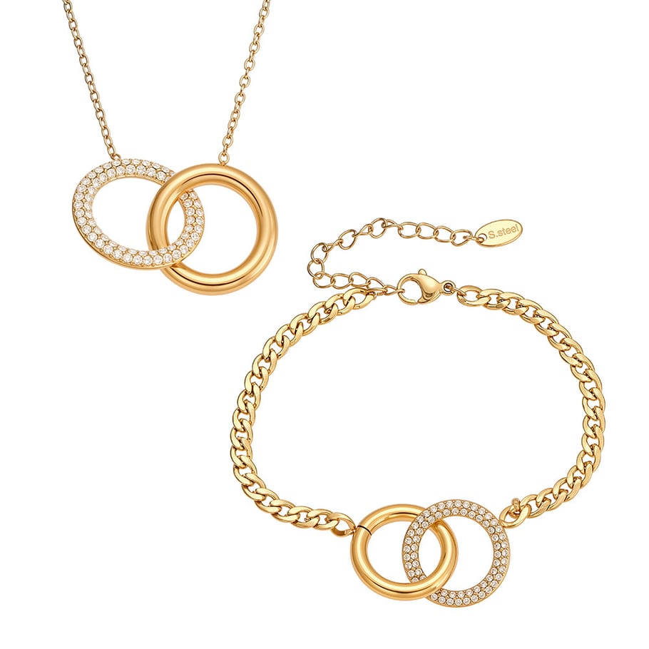 Simple Double Circle Stainless Steel Gold Color Zircon Women's Jewelry Sets Picture7