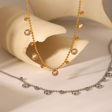 1 Piece Luxurious  Circle Stainless Steel   Gold Color  Zircon Women's Pendant Necklaces h5 Picture5