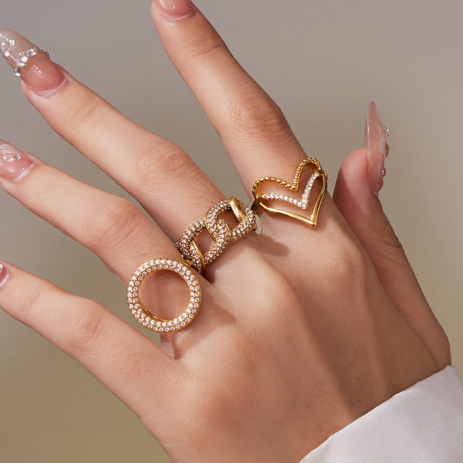1 Piece Luxurious Heart Stainless Steel Gold Color Zircon Women's Gemstone Rings Picture5