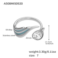 A508-Steel Color Oil Drop White Zircon Ring Picture6