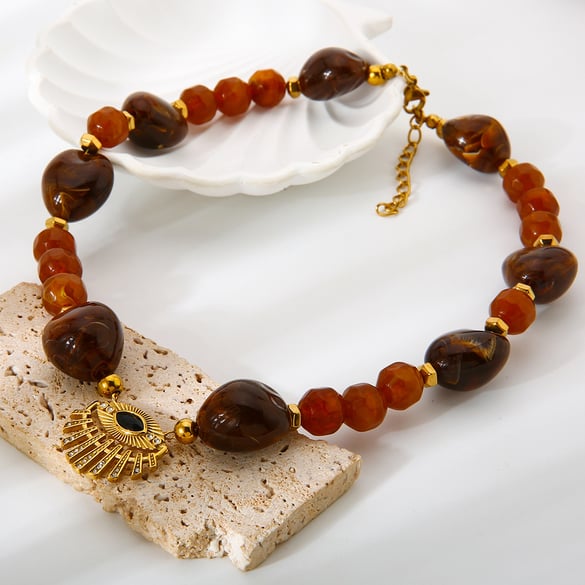 1 Piece  Retro Devil's Eye Beads Stainless Steel  Gold Color  Women's Beaded Necklaces 2