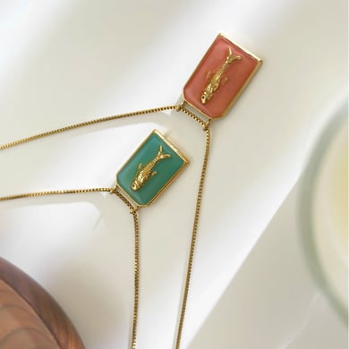 1 Piece Fish Stainless Steel Gold Color Enamel Pendant Necklace h5 Picture4