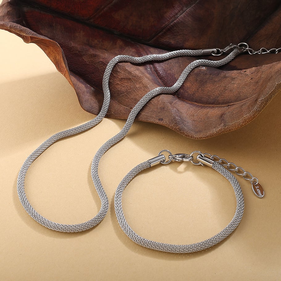 Conjunto de collar sencillo de acero inoxidable de color sólido h5Imagen3