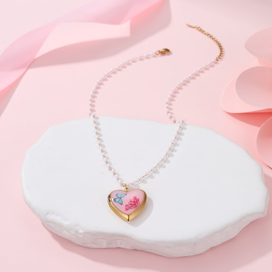 1 Piece  Sweet Flower Heart Stainless Steel   Gold Color  Women's Pendant Necklaces Picture4