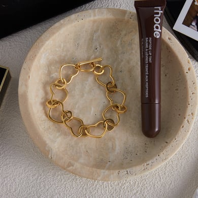 Braccialetti a catena da donna in acciaio inossidabile color oro con cuore semplice, 1 pezzo h5 Immagine6