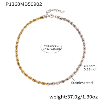 Collar de cadena de acero inoxidable para mujer, 1 pieza, con colores dorados y plateados combinados h5 Imagen2