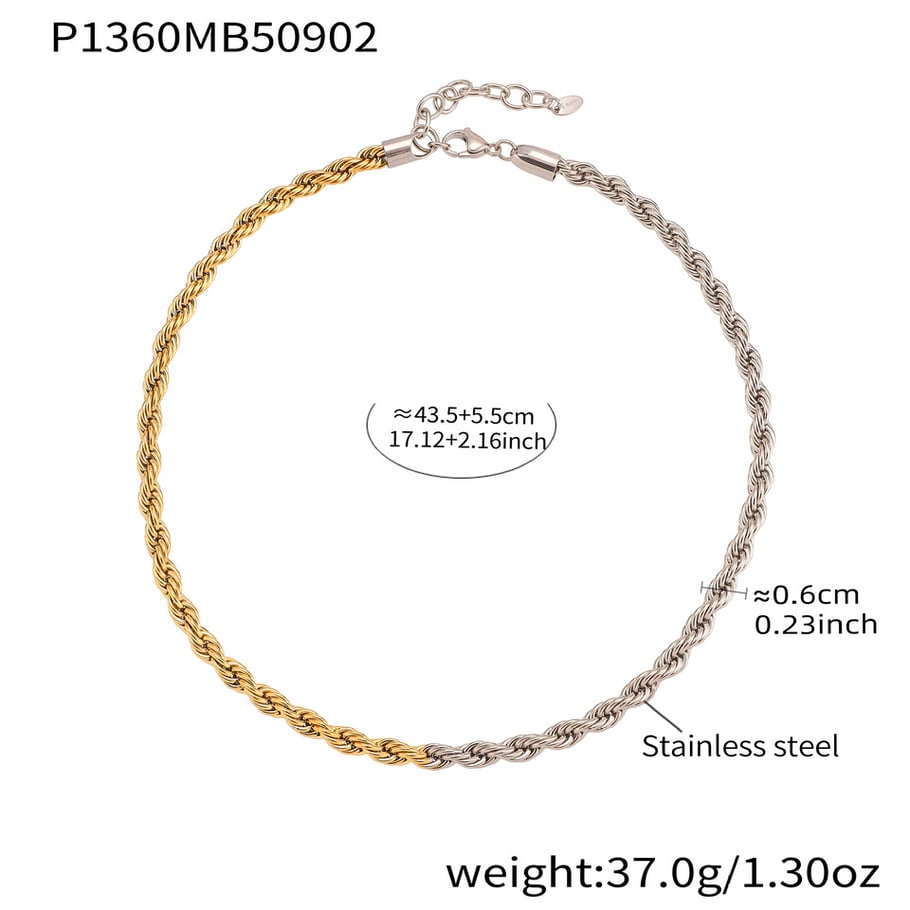 Collar de cadena de acero inoxidable para mujer, 1 pieza, con colores dorados y plateados combinados h5Imagen2
