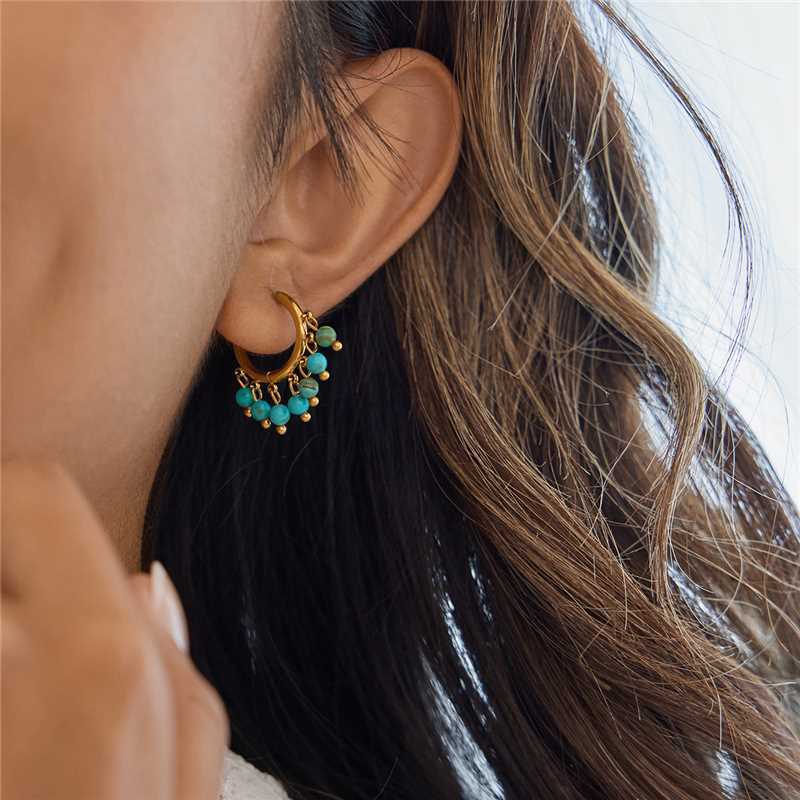 1 Pair Elegant Circle Calaite Stainless Steel Gold Color Women's Hoop Earrings Picture3