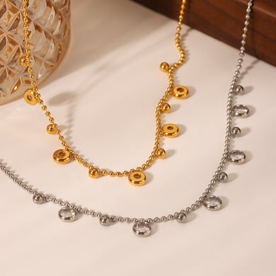 1 Piece Luxurious  Circle Stainless Steel   Gold Color  Zircon Women's Pendant Necklaces h5 Picture4