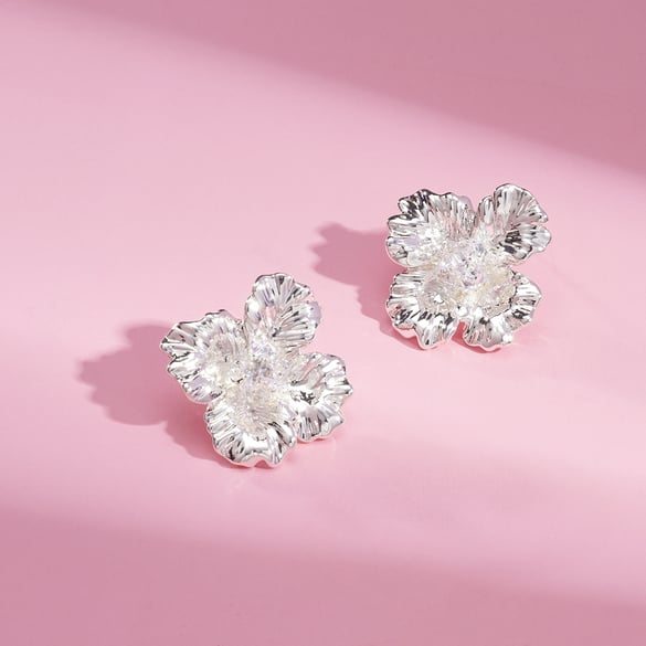 1 Pair Festive Series Flower Copper Stud Earrings 2