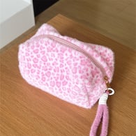 Borsa a cuscino in peluche leopardato rosa da tenere in mano 