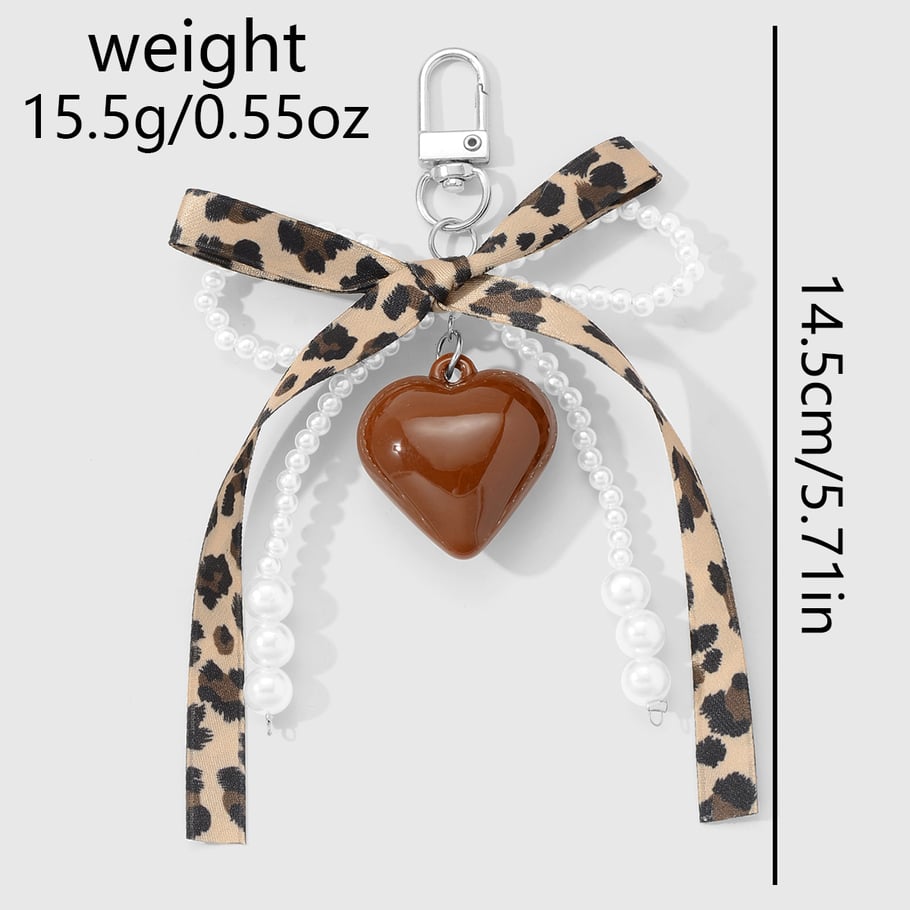 1 Piece Acrylic Heart Leopard Print Bow Knot Bag Charm Picture2
