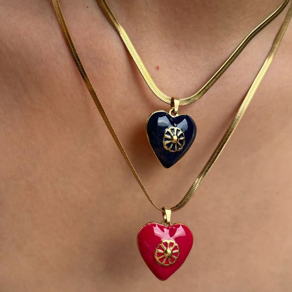1 Piece Enamel Heart Stainless Steel Gold Color Pendant Necklace 2