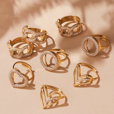 1 Piece Luxurious Heart Stainless Steel Gold Color Zircon Women's Gemstone Rings h5 Picture2