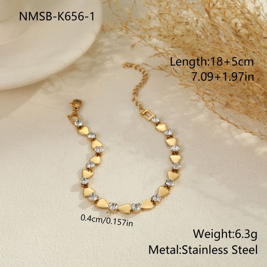 1 Piece Simple  Heart Rectangle Stainless Steel  Zircon Women's Chain Bracelets 