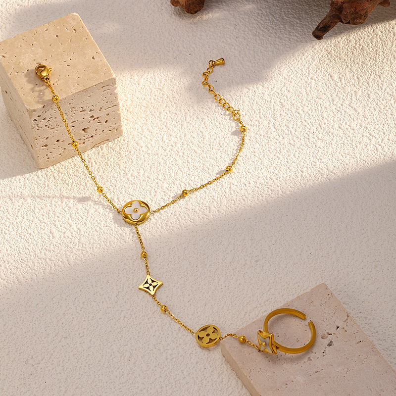 1 Piece Classic Flower Stainless Steel Gold Color Chain Bracelet h5Picture3