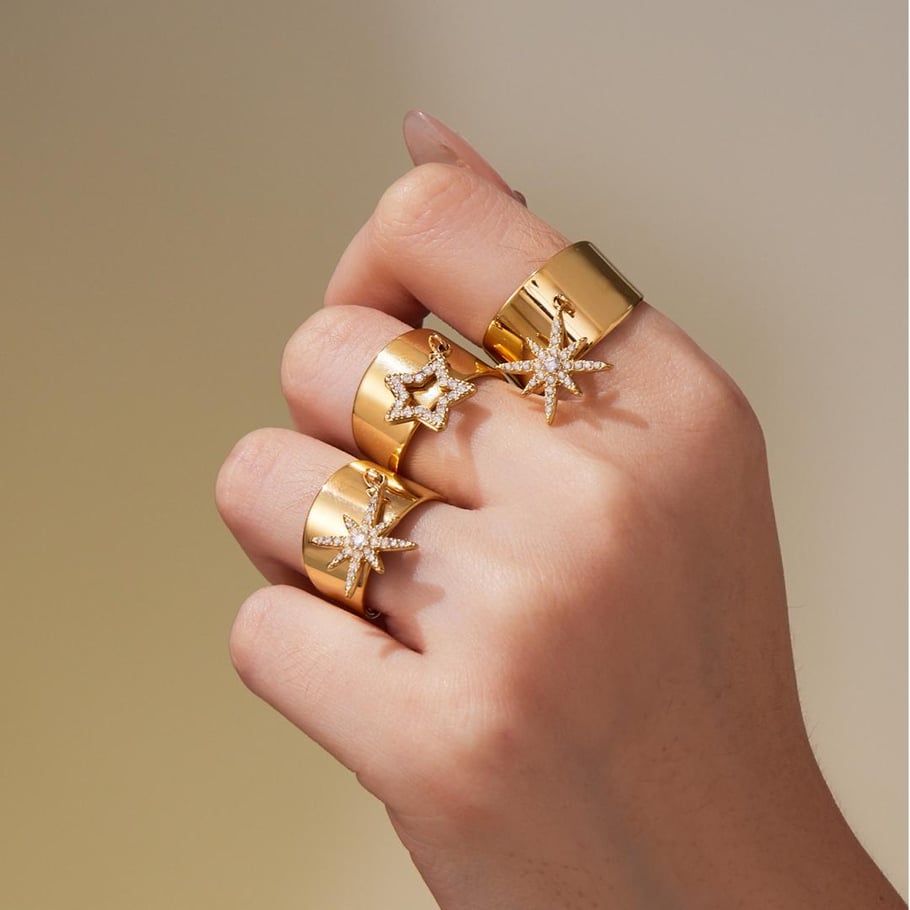 1 Piece Shinning Star Stainless Steel Gold Color Zircon Women's Gemstone Rings Picture5