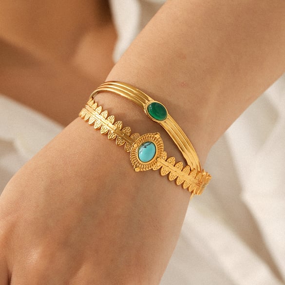 1 stuk retro roestvrijstalen armband met gouden natuursteen 2