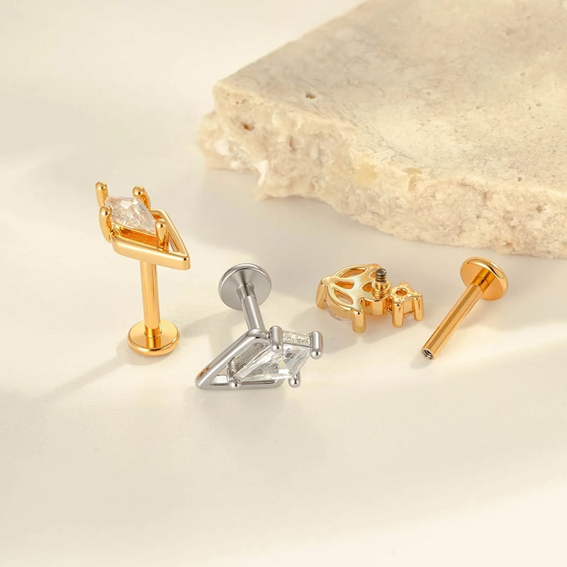 1 Stück luxuriöse rechteckige Kupfer-Gold-Farbe Zirkon Damen Piercing Ohrringe h5Bild3