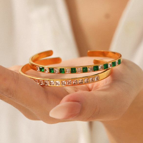 1 stuk luxe serie roestvrijstalen armband met gouden zirkonia 2