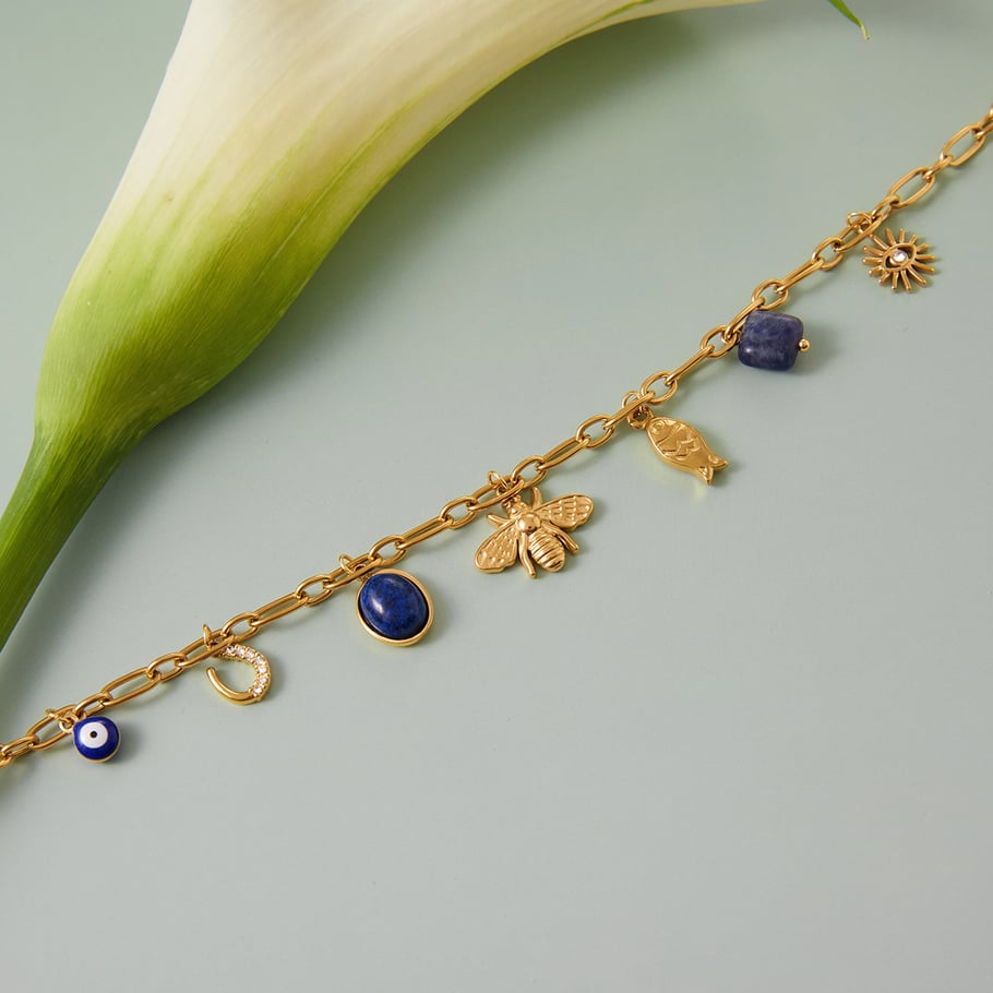 1 Piece Luxurious Bee Lapis Lazuli Stainless Steel Gold Color Women's Pendant Necklaces h5Picture7