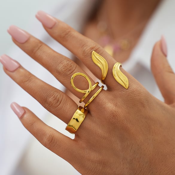 1 Piece  Irregular Shape Leaf Stainless Steel   Gold Color women's  Statement Rings 2