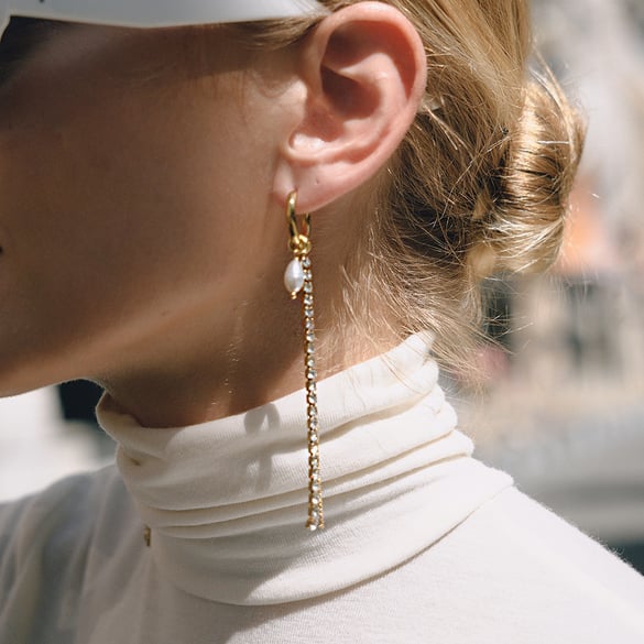 1 Pair Exquisite Tassel Stainless Steel Gold Color Pearl Women's Dangle Earrings