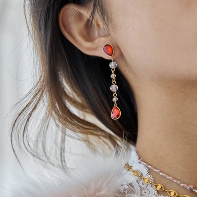1 Pair Luxurious Red Droplet Stainless Steel Gold Color Women's Drop Earrings h5 Picture4