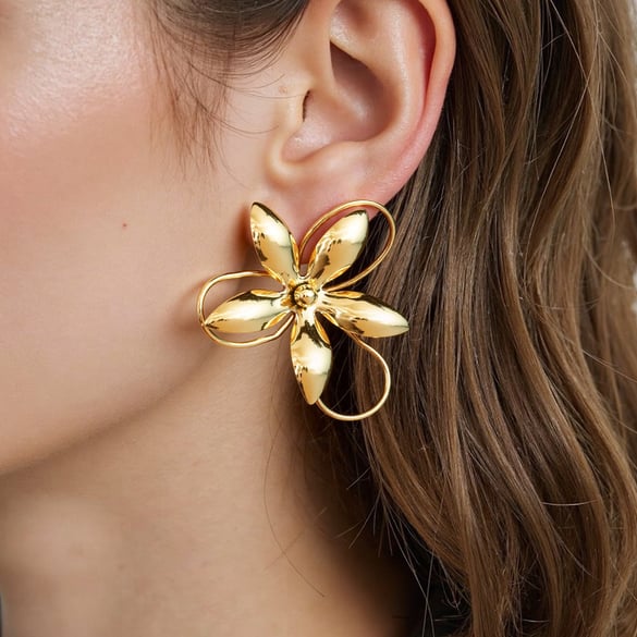 1 Paar Ohrstecker aus Edelstahl in Blumenform, goldfarben 2