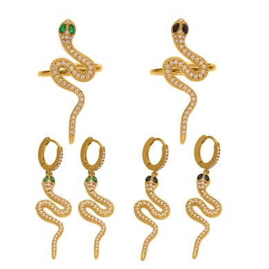 Sophisticated Snake Stainless Steel Gold Color Zircon Women's Jewelry Sets h5 Picture8