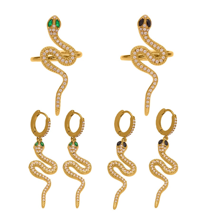 Sophisticated Snake Stainless Steel Gold Color Zircon Women's Jewelry Sets h5Picture8