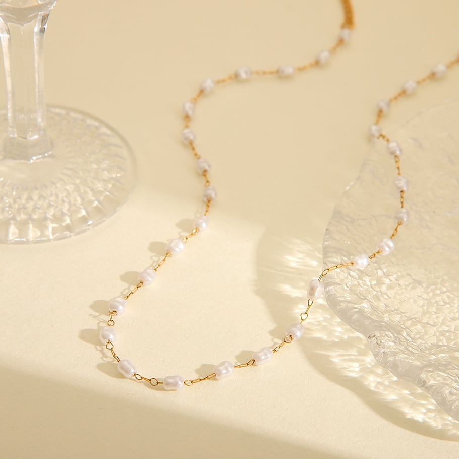 1 Piece Simple  Beads Stainless Steel   Gold Color  Women's Beaded Necklaces Picture3
